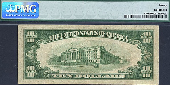 image for: Fr.1704 1934C $10  PMG VF20  [B35860553A]