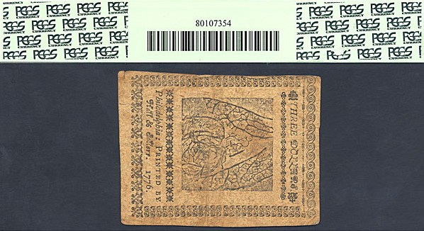 image for: Continental Congress: Fr.CC48 1776 $3 2-Nov PCGS VF20