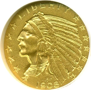image for: 1908 $5 Indian NGC AU55