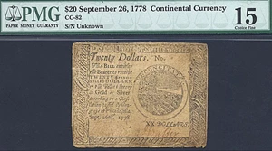 image for: Continental Congress: Fr.CC82 1778 $20 26-Sep PMG F15