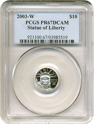 image for: 2003-W $10 Platinum Eagle PCGS Proof 67 DCameo