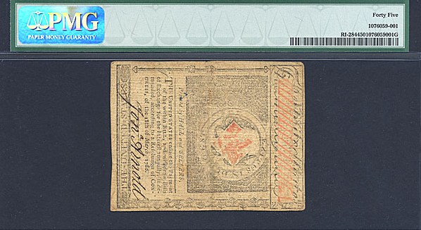 image for: Rh. Island: Fr.RI284 1780 $3 2-Jul PMG XF45  [776]