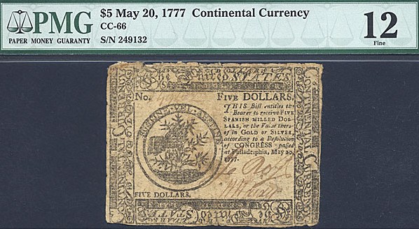 image for: Continental Congress: Fr.CC66 1777 $5 20-May PMG F12  [249132]