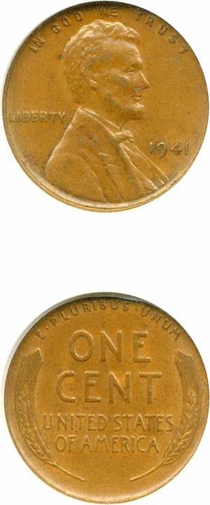 image for: 1941 1c Doubled Die Obverse ANACS AU55 BN