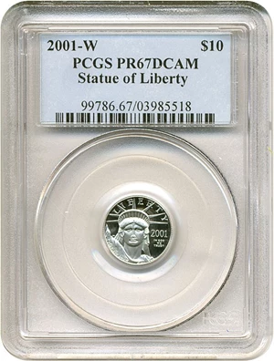 image for: 2001-W $10 Platinum Eagle PCGS Proof 67 DCameo