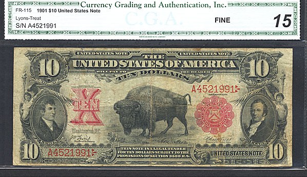 image for: Fr.115 1901 $10 Bison CGA F15  [A4521991]