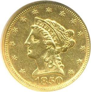 image for: 1850 $2 1/2 NGC AU58