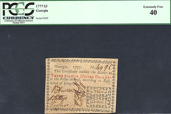 image for: Georgia: Fr.GA85 1777 $3  PCGS XF40  [4995]