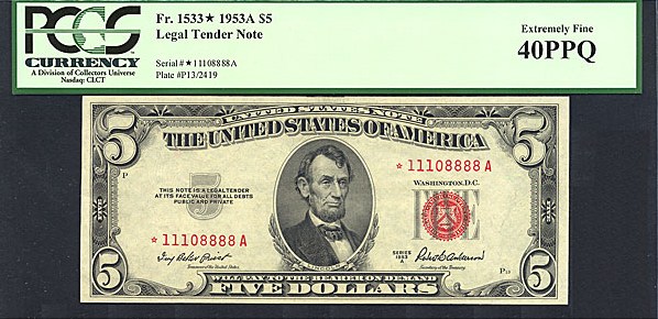 image for: Fr.1533 1953A $5  PCGS XF40 PPQ [11108888A] *Star* 