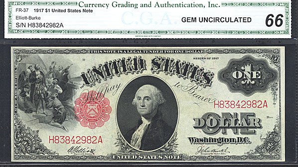 image for: Fr.37 1917 $1 Sawhorse CGA Gem CU66  [H83842982A]