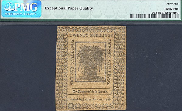 image for: Delaware: Fr.DE80 1776 20s 1-Jan PMG XF45 EPQ [6267]