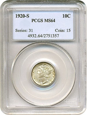 image for: 1920-S 10c PCGS MS64