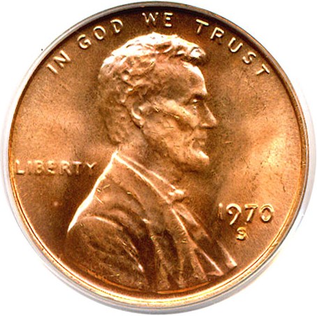 image for: 1970-S 1c Small Date PCGS MS65 RD