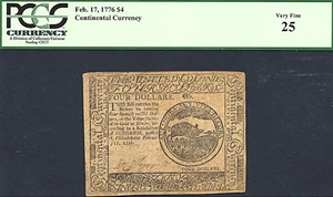 image for: Continental Congress: Fr.CC26 1776 $4 17-Feb PCGS VF25
