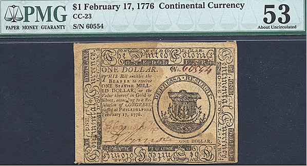 image for: Continental Congress: Fr.CC23 1776 $1 17-Feb PMG AU53  [60554]