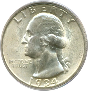 image for: 1934 25c Lt. Motto PCGS MS65