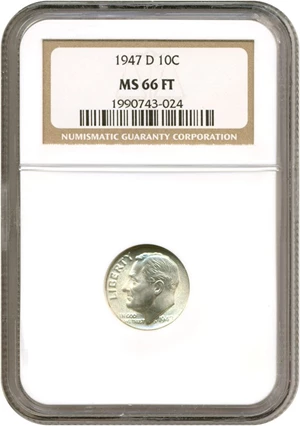 image for: 1947-D 10c NGC MS66 FT