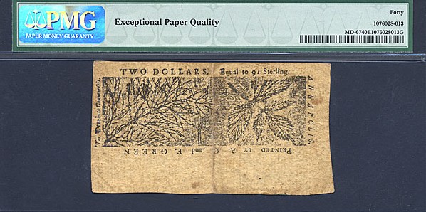 image for: Maryland: Fr.MD67 1774 $2 April 10 PMG XF40 EPQ [19435]