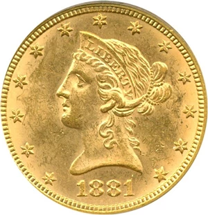 image for: 1881 $10 PCGS MS62