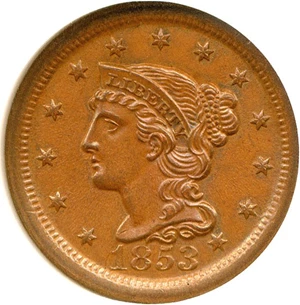 image for: 1853 1c NGC MS65 BN