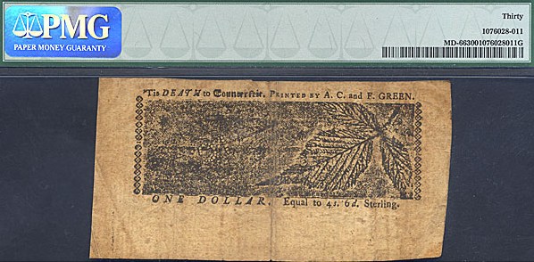 image for: Maryland: Fr.MD66 1774 $1 10-Apr PMG VF30  [820]