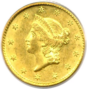 image for: 1851 G$1 PCGS MS62