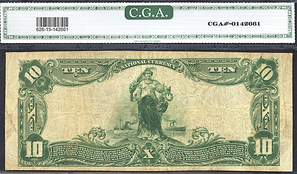 image for: Fr.626 1902 $10 Third Charter Period, 3rd Issue, Plain Back CGA F15 #8309 West Virginia [25787]