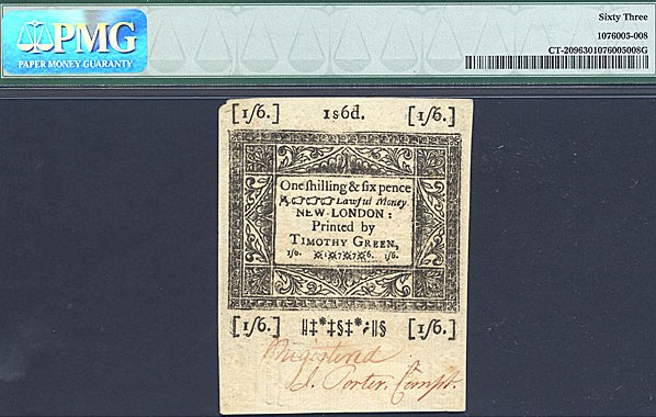 image for: Connecticut: Fr.CT209 1776 1s/6d 19-Jun PMG Choice CU63  [15366]