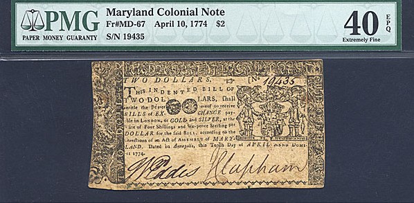 image for: Maryland: Fr.MD67 1774 $2 April 10 PMG XF40 EPQ [19435]