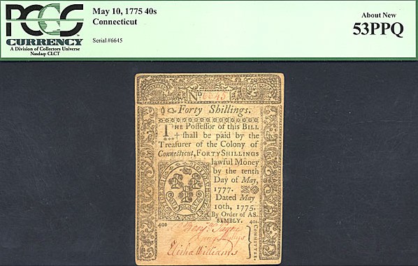 image for: Connecticut: Fr.CT182 1775 40s 10-May PCGS AU53 PPQ [6645]