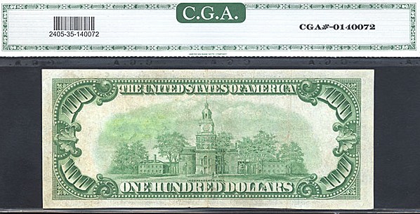 image for: Fr.2405 1928 $100 Gold Seal and Serial Numbers CGA VF35  [A00858761A]