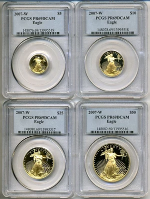 image for: 2007-W Set Gold Eagle Set (4 coins: $5, $10, $25, $50) PCGS Proof 69 DCameo