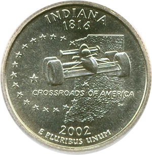 image for: 2002-P 25c Indiana PCGS MS67