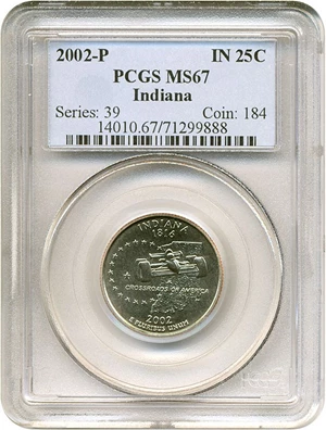 image for: 2002-P 25c Indiana PCGS MS67