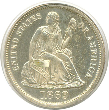 image for: 1869 10c  PCGS Proof 61 Cameo