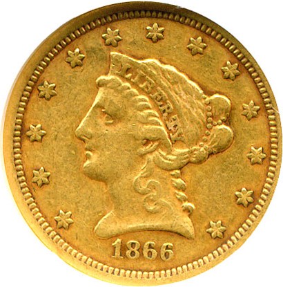 image for: 1866-S $2 1/2  NGC XF40