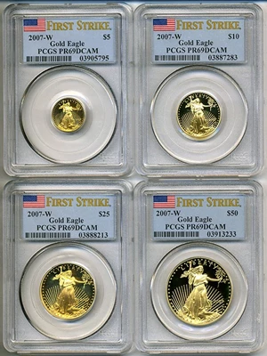 image for: 2007-W Set Gold Eagle Set (4 coins: $5, $10, $25, $50) PCGS Proof 69 DCameo - First Strike