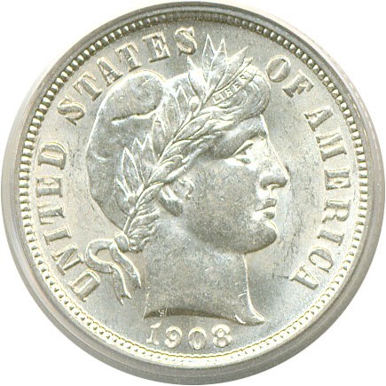 image for: 1908-D 10c  PCGS MS63 