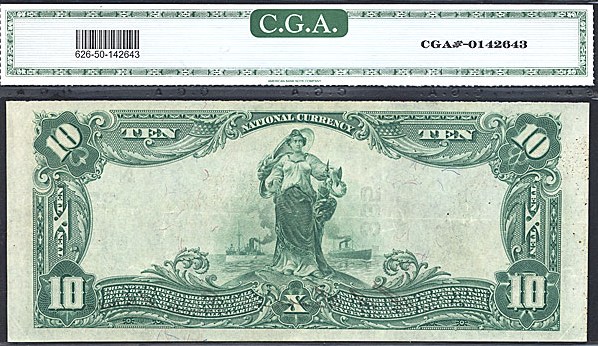 image for: Fr.626 1902 $10 Third Charter Period, 3rd Issue, Plain Back CGA AU50 #335 Connecticut [14316]