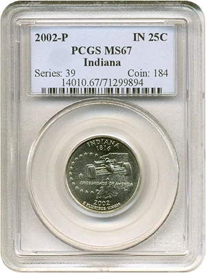 image for: 2002-P 25c Indiana PCGS MS67