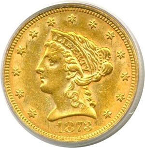image for: 1873 $2 1/2 Open 3 PCGS AU50