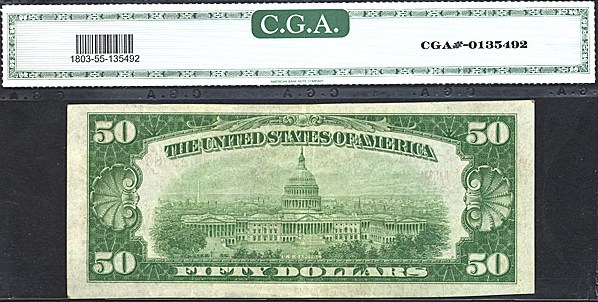 image for: Fr.1803-1 1929 $50  CGA AU55 #1633 Nebraska [E002559A]