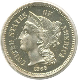 image for: 1866 3cN PCGS Proof 65 Cameo