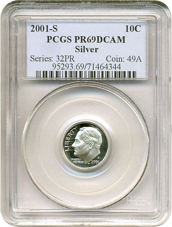image for: 2001-S 10c Silver PCGS Proof 69 DCameo