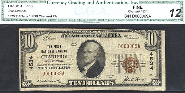 image for: Fr.1801-1 1929 $10 Type 1 CGA F12 #4534 Pennsylvania [D000069A]