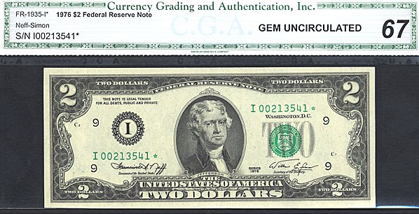 image for: Fr.1935I* 1976 $2  CGA Gem CU67  [i00213541] *Star* 