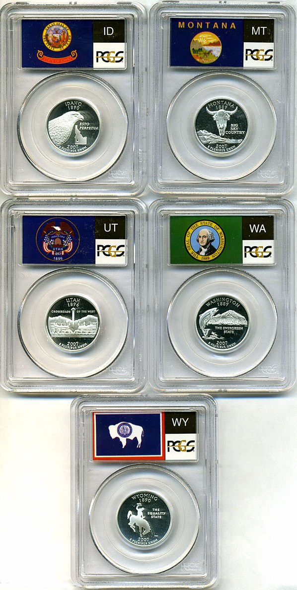 image for: 2007-S 25c State Quarters Proof Set - Silver (5 coins) PCGS Proof 69 DCameo