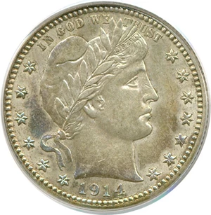 image for: 1914-S 25c PCGS AU58