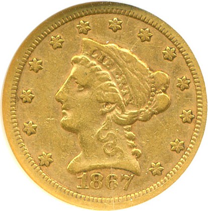 image for: 1867-S $2 1/2  NGC VF35