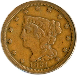 image for: 1851 1/2c PCGS VF30